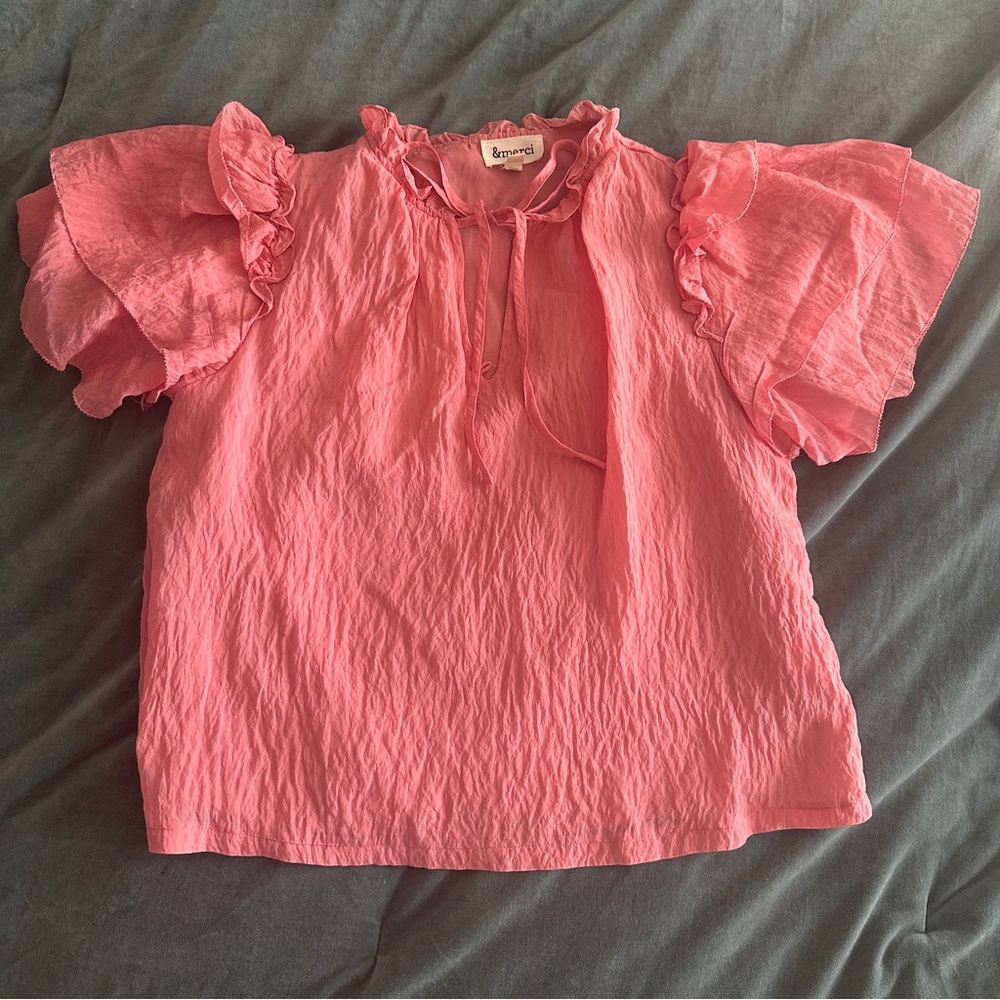 &merci Flamingo Pink Ruffled Blouse